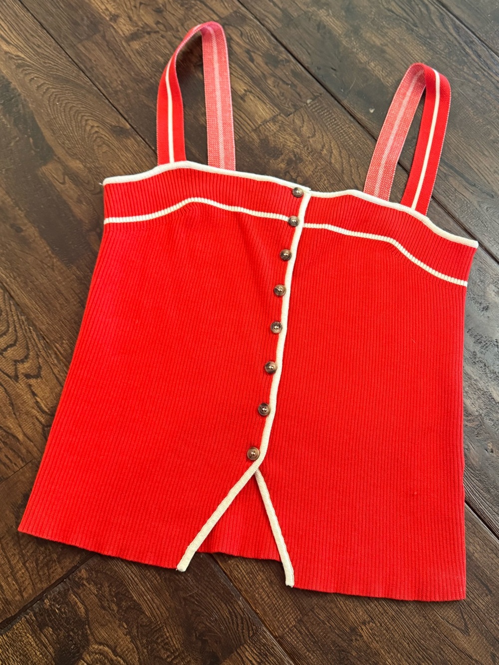 C'ISA Red Ribbed Tank Top with White Trim Size L - Picture 10 of 15